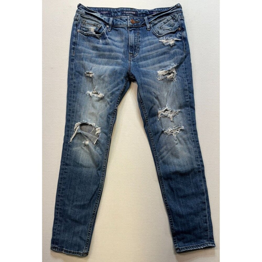 Vigoss The Chelsea Womens Skinny Distressed  Jeans Size 28x26 Blue Denim